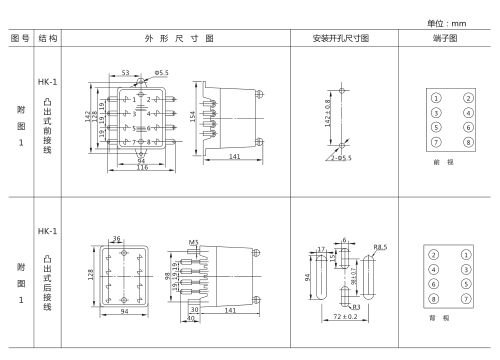 JT-1靜態同步檢查繼電器外形及開孔尺寸圖2 JT-1靜態同步檢查繼電器外形及開孔尺寸圖2