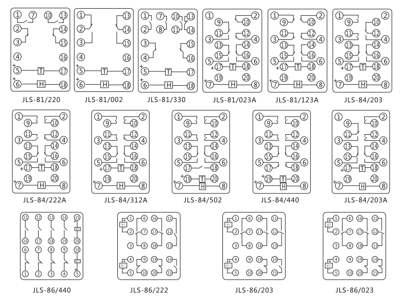 JLS-81/123A靜態雙位置繼電器內部及外引接線圖(正視圖) JLS-81/123A靜態雙位置繼電器內部及外引接線圖(正視圖)