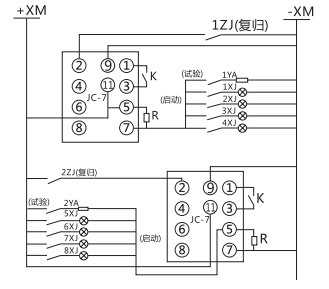 JC-7/22沖擊繼電器電器典型接線圖 JC-7/22沖擊繼電器電器典型接線圖