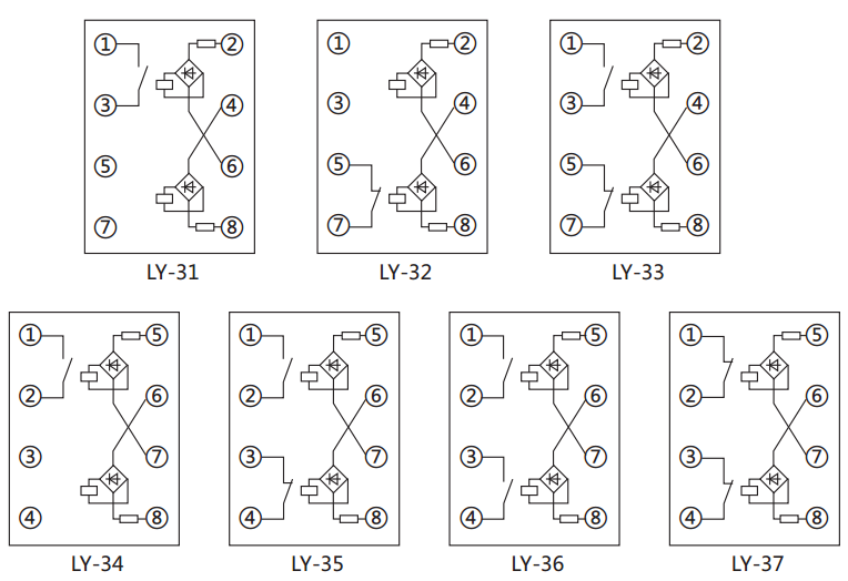 LY-33電壓繼電器內(nèi)部接線及外引接線圖 LY-33電壓繼電器內(nèi)部接線及外引接線圖