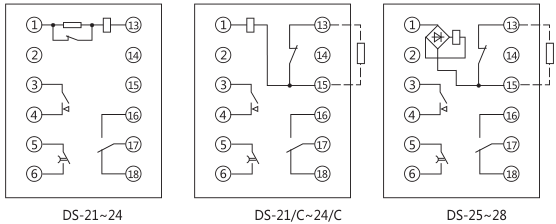 DS-21時間繼電器內部接線及外引接線圖(正視圖) DS-21時間繼電器內部接線及外引接線圖(正視圖)