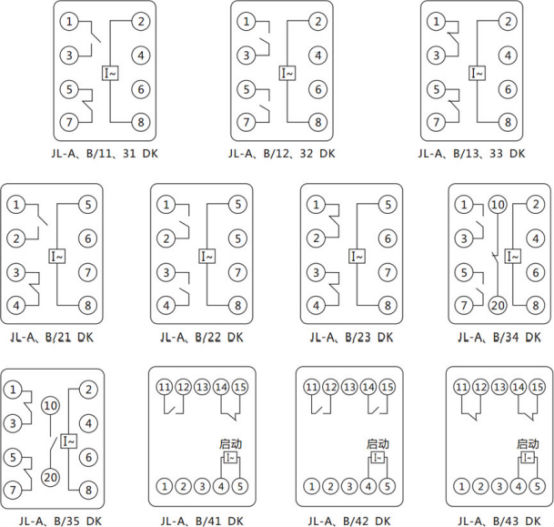 JL-A、B/41 DK無輔源電流繼電器內(nèi)部接線及外引端子圖(正視圖) JL-A、B/41 DK無輔源電流繼電器內(nèi)部接線及外引端子圖(正視圖)