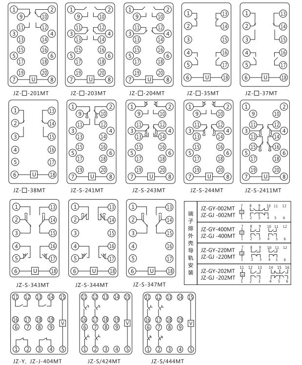 JZ-S-424MT跳位、合位、電源監(jiān)視中間繼電器內(nèi)部接線圖