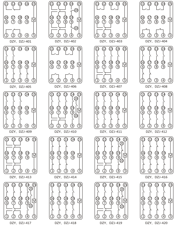 DZS-429導軌式中間繼電器內部端子外引接線圖(正視) DZS-429導軌式中間繼電器內部端子外引接線圖(正視)
