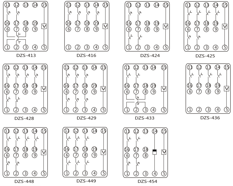 DZS-429中間繼電器內部端子外引接線圖(正視) DZS-429中間繼電器內部端子外引接線圖(正視)