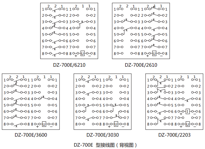 DZ-700E/6210中間繼電器內部接線圖及外引接線圖(背視) DZ-700E/6210中間繼電器內部接線圖及外引接線圖(背視)