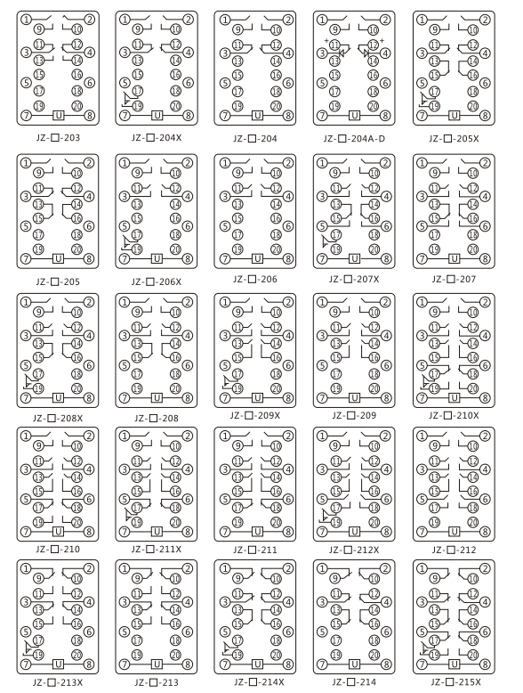 JZY(J)-220靜態(tài)中間繼電器內(nèi)部接線圖及外引接線圖 JZY(J)-220靜態(tài)中間繼電器內(nèi)部接線圖及外引接線圖