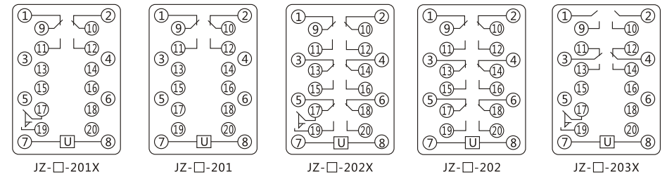 JZY(J)-220靜態(tài)中間繼電器內(nèi)部接線圖及外引接線圖 JZY(J)-220靜態(tài)中間繼電器內(nèi)部接線圖及外引接線圖