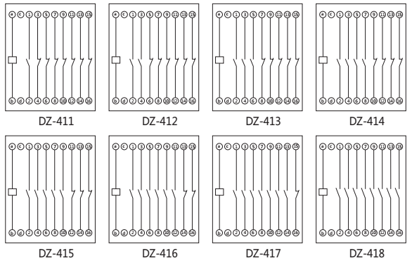 DZ-412中間繼電器內部接線圖以及外引接線圖