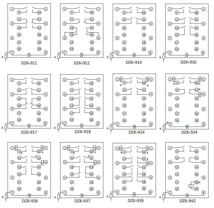 DZK-911快速中間繼電器內(nèi)線接線及外引接線圖(正視圖) DZK-911快速中間繼電器內(nèi)線接線及外引接線圖(正視圖)